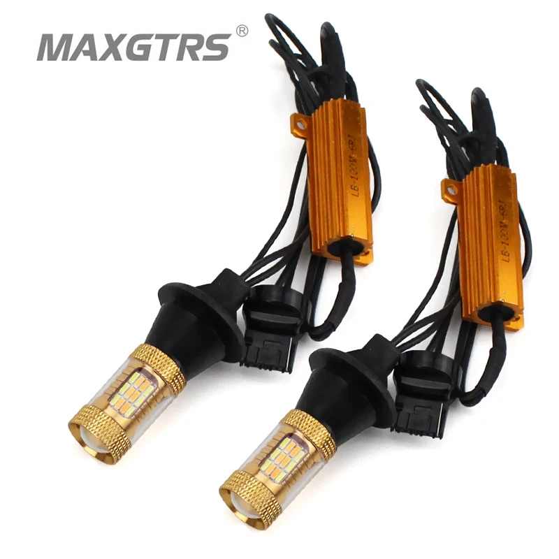 

2x T20 7440 Dual Color 54SMD 4014 White/Ice Blue & Amber LED Bulbs For Front Turning Lights Signal DRL Error Free Canbus
