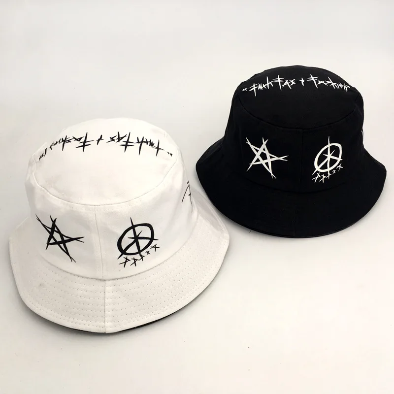 

Unisex Harajuku Bucket Hat Black and White Graffiti Fishing Outdoor Panama Hip Hop Cap Men's Summer Hat Women Beach Cap