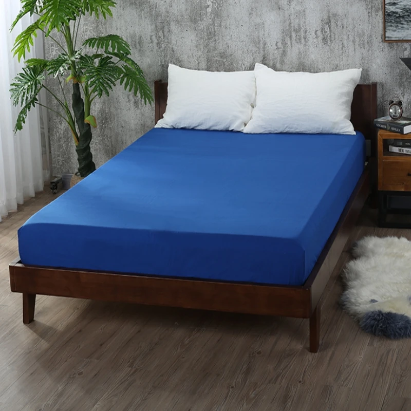 1PCS Fitted Sheet Solid Color Bed Sheets With Elastic Band Double Queen Size 160cm*200cm Mattress Cover 100% Polyester 3