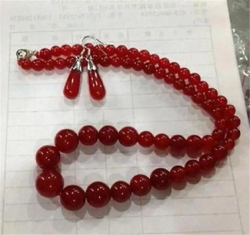 

Excellent 6-14mm Red Ruby Necklace 18" & Earring AAAWEQ