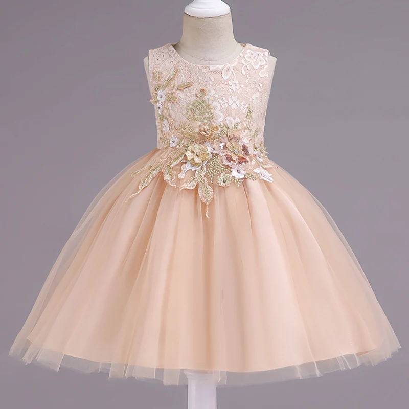 Летнее свадебное платье для девочек; элегантные Детские платья для дня рождения; Одежда для девочек; костюм принцессы Эльзы на Хэллоуин; платье; Vestidos - Цвет: Champagne