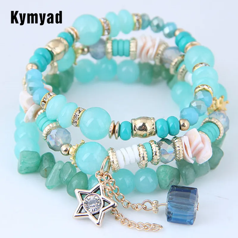 

Kymyad Bohemian Glasses Stone Bracelets & Bangles Star Tassel Charms Bracelet Multi layer Bracelets For Women Pulseira Jewelry