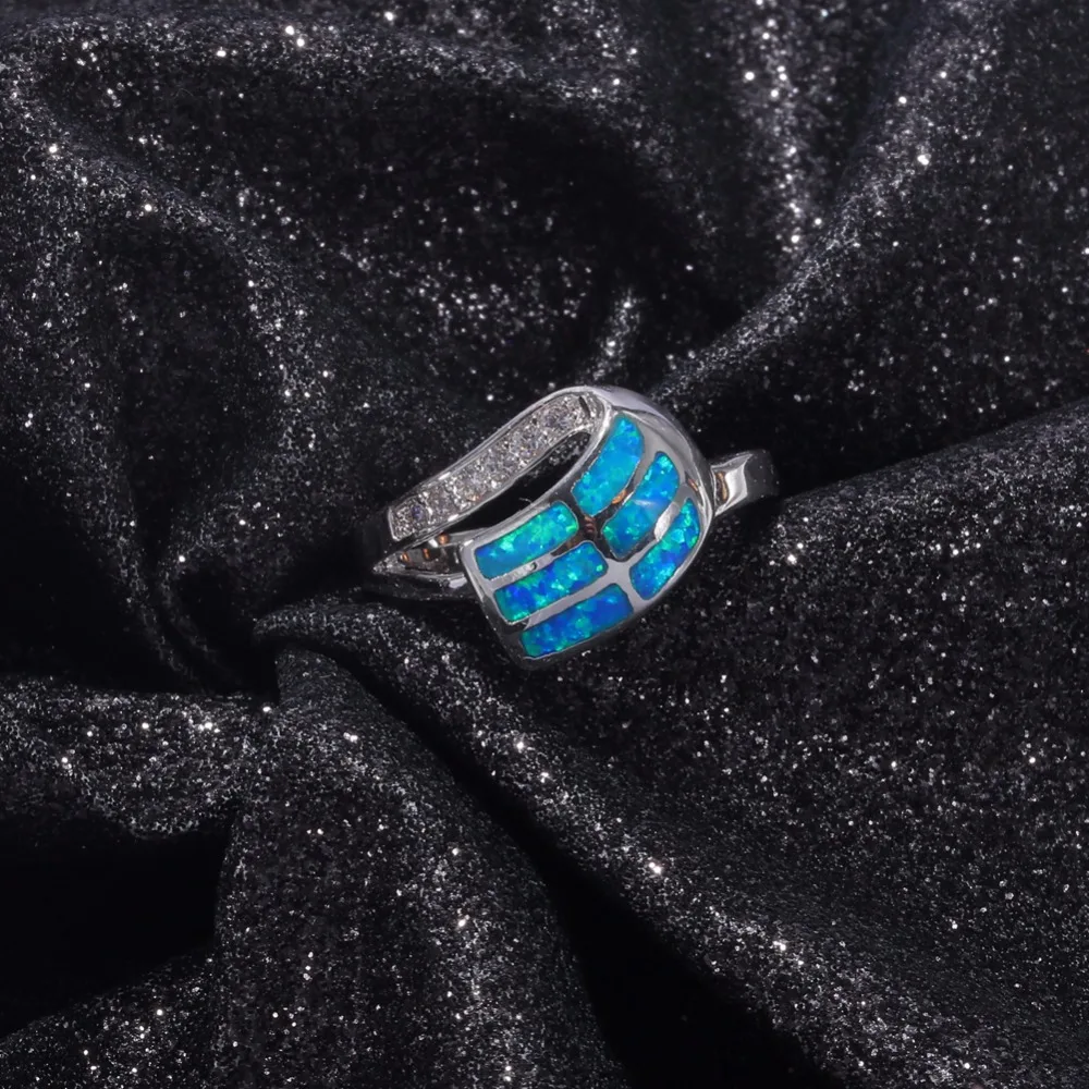 CiNily Created Blue Fire Opal Cubic Zirconia Silver Plated Wholesale for Women Jewelry Wedding Engagement Ring Size 6-9 OJ9304