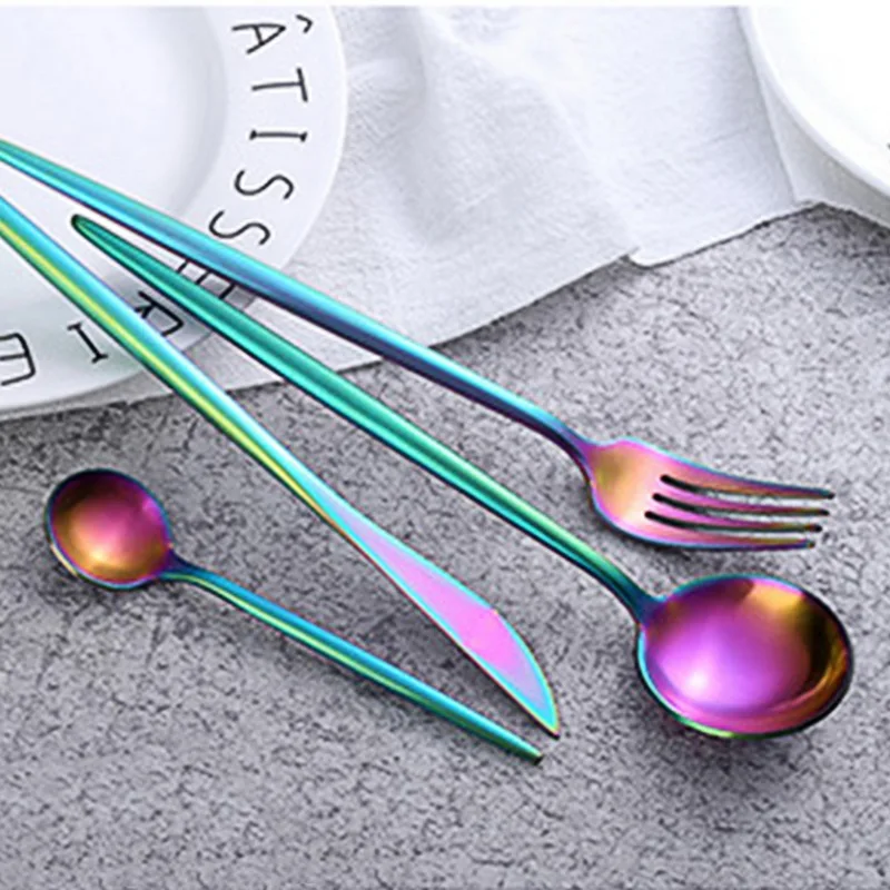 Hoomall Kitchen Food Cutlery Tableware Stainless Steel Rainbow Cutlery Dinner Set Western Style ...