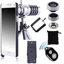 12x телескоп Lente+ чехол+ Bluetooth пульт дистанционного спуска затвора+ камера фотоштатив рыбий глаз+ макро и широкоугольный объектив для samsung телефон