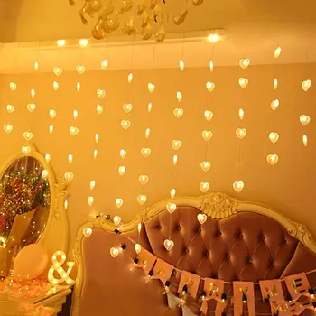 

3 Color 8 Mode Heart Shape Curtain Icicle Led Fairy String Lights 78LED Christmas Wedding Party Birthday Love Curtain Light