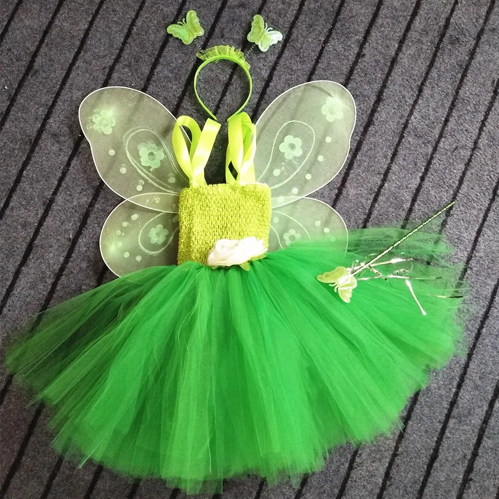 Little Fairy Dress Girls Green Crochet Tutu Dress Baby Fluffy Tulle