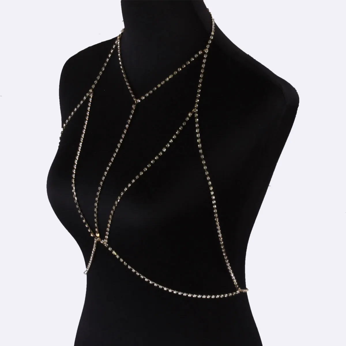 Sexy Women Body Bikini Chain Shiny Rhinestone Bra Necklace Chains Jewelry Crystal Silver Breast Chain Choker Necklace Jewelry