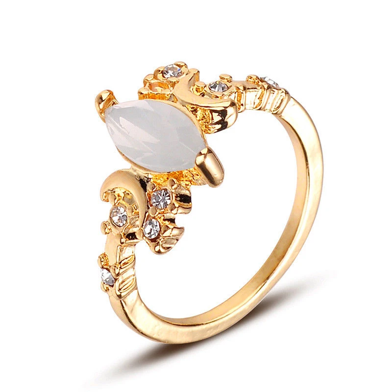 Новое модное Трендовое кольцо с лунным камнем, геометрическое ювелирное изделие для женщин, Серебряное/розовое золото, кольца для женщин, обручальное кольцо A4J679 - Цвет основного камня: gold ring