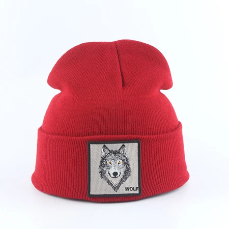 2021 New Fashion Mens Beanie Animal Wolf Embroidery Winter Hats Knitted Beanies For Women Streetwear Hip hop Skullies Bonnet grey skully hat Skullies & Beanies