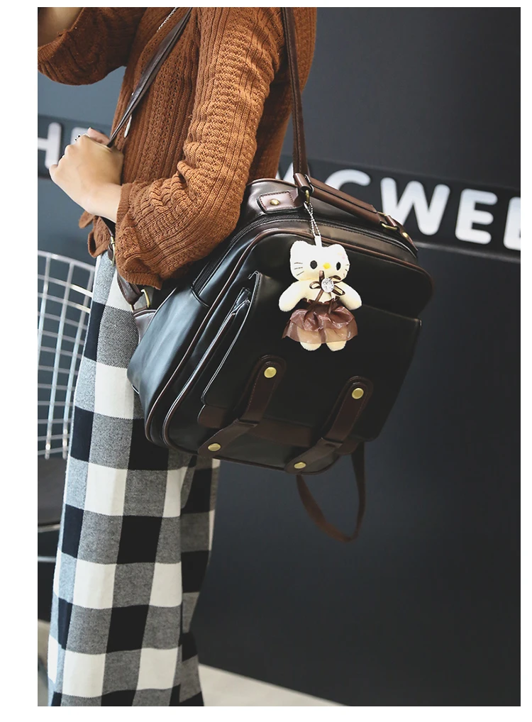 Новинка, Женская однотонная сумка из искусственной кожи, винтажный рюкзак в лондонском стиле, корейский стиль, простая Студенческая школьная сумка, дорожная сумка на молнии для девушек