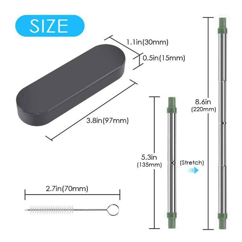 Складная соломинка для питья, складная многоразовая соломинка с щеткой для чистки, чехол для переноски, для путешествий, дома, аксессуары для кухонного бара