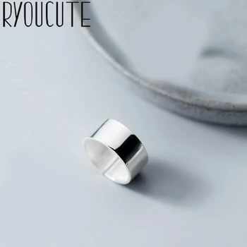 

RYOUCUTE 100% Real 925 Sterling Silver Exaggerated Personality Big Round Smooth Rings for Women Statement Adjustable Finger Ring