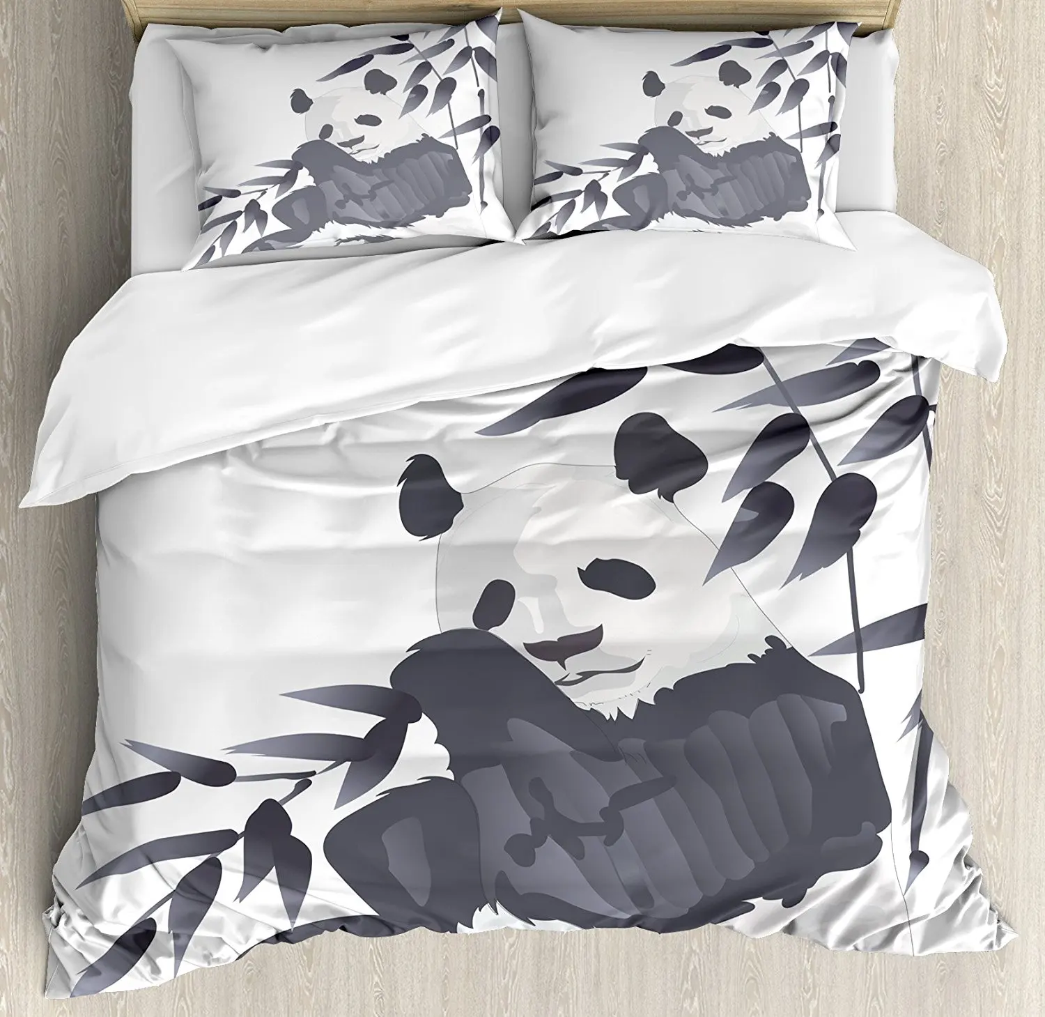 Panda Duvet Cover Set Giant Panda Bear Sitting in Zoo Traditional