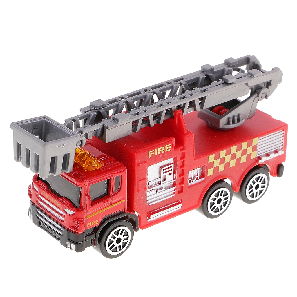 2Pcs Diecast Fire Truck Construction Vehicle Cars Model Toy for Kids Children Christmas Gift Collection Room Decor