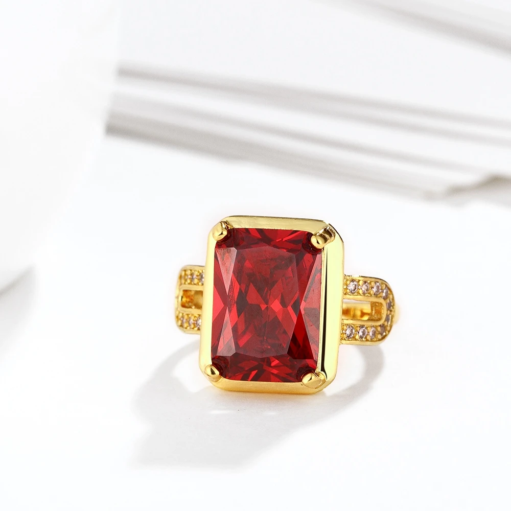 Classic Square CZ Women Ring Gold Color Red Cubic Zircon Rings For Party Women Accessories New (JewelOra RI102009)