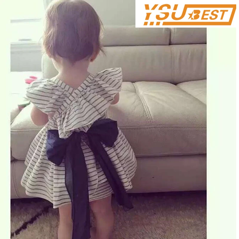 New 2017 Summer Baby Girls Clothing Sets Fashion Big Bowknot Striped Dresses + Shorts 2pcs/lot Girls Clothes Brand Kids Suits