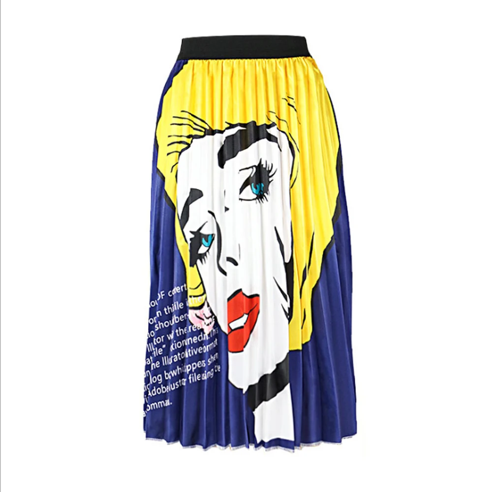 

Spring and summer new style Korean fashion temperament mesh skirt Digital printed pleated skirt Large size women's skirt
