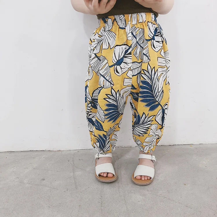 

Summer baby girls floral printed thin soft loose pants 1-7 years kids children all-match casual trousers