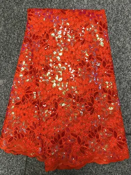 

New design organza sequins lace fabric, African high quality embroidery lace material Nigerian lace fabric for women