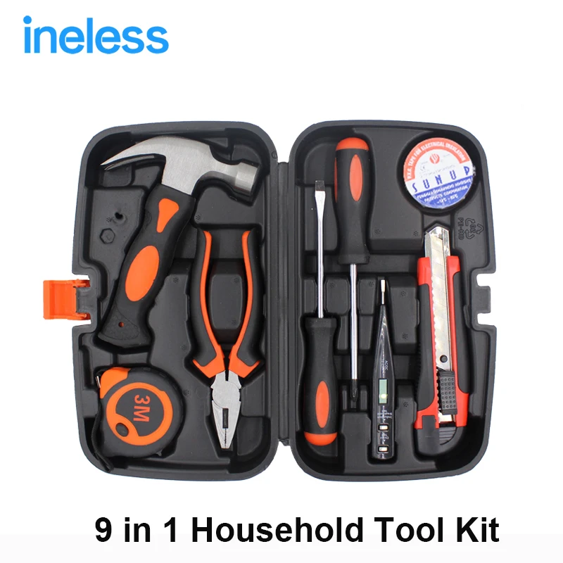 9pcs electrician hand tool set kit household tool kit saw screwdriver