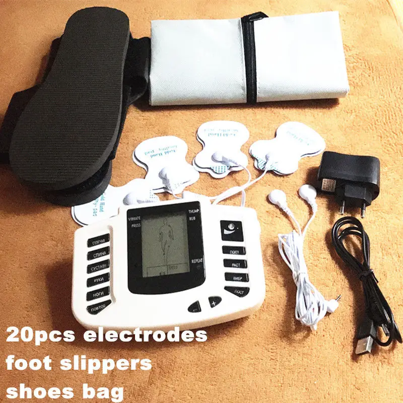 Tens цифровой массаж тела импульсный электростимулятор машина+ 20 шт электроды+ тапочки для массажа ног+ сумка для хранения - Цвет: 20 electo n slippers