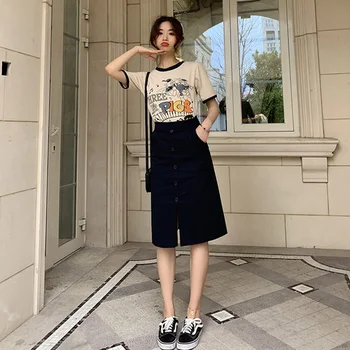 

Casual Women's Sets Short Sleeves Print Three Piggy Tops Knee-length Open Side Split Single-breasted Skirts Fashion Sets