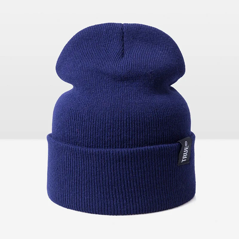 SIMPLESHOW, модная брендовая зимняя шапка для женщин и мужчин, Skullies Beanies, женские и мужские одноцветные теплые вязаные дамские шапочки, эластичная шапка унисекс - Цвет: Navy