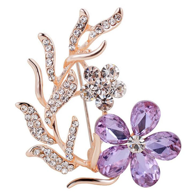 Fashion Flower Women Brooches Crystal Colors Brooch Pins Dress Jewelry Flower Rhinestone Brooch