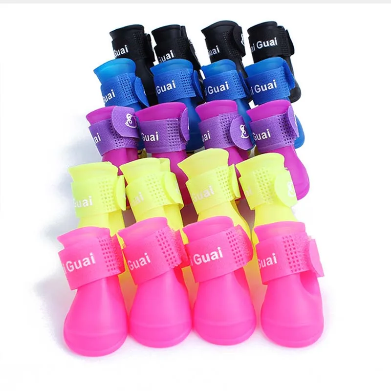 

Waterproof Pet Dog Boots Soft Silicone Puppy Rain Shoes Small Dog Galoshes Candy Color Waterproof Boots Slip-resistant 4pcs