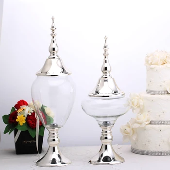 

Storage Jar Glass with silver stand and cover Candy box Dessert box Wedding decorations Home decorations