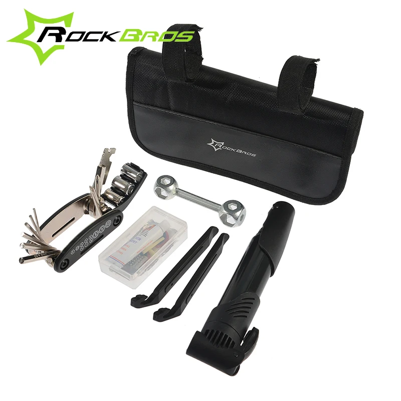 

ROCKBROS Bike Bicycle Cycling Flat Tire Repair Kit Tools Set Kit Patch Rubber Portable Tool Bag With Multi-function Tool Black