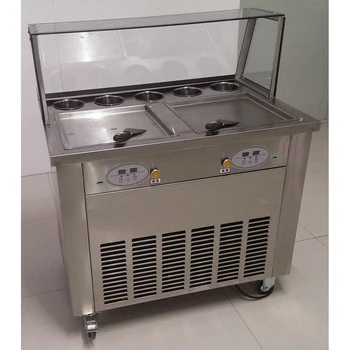

220v 50hz 60hz double pan fried ice cream machine 110v 60hz frying ice cream machine 2 compressor ice roll machine R410a