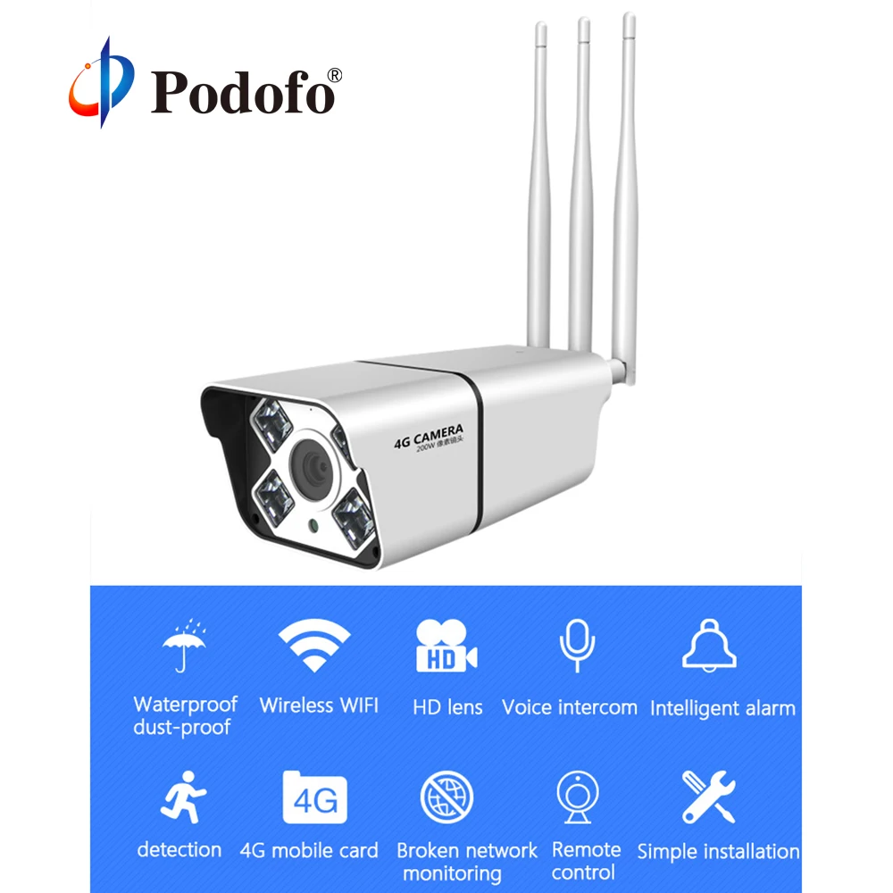 Podofo 1080P уличная 4G IP камера видеонаблюдения Wifi CCTV Металлическая Цилиндрическая