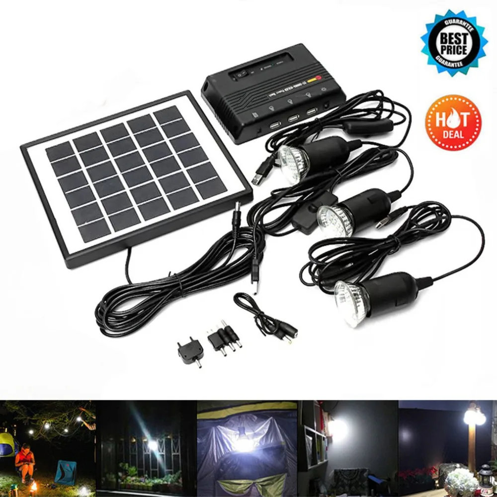 Solar ao ar Conduziu a Lâmpada de Iluminação Painel de Energia Conduziu a Lâmpada v ao ar Energia Livre Sistema Painel Solar Casa Kit 4 w 6 Luz Mod. 129283 2 Lâmpadas solares