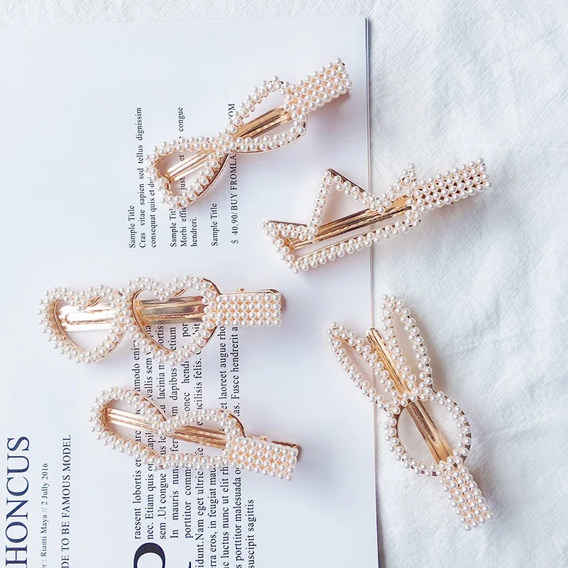 

Lovely Girls Rabbit Crown Design Hair Pin Pearl Hairpin With Duck Beak Clip