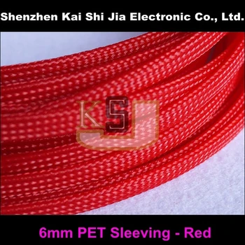

20 Meters / Lot High Density 6mm Braided PET Expandable Auto Wire Cable Gland Red Sleeving