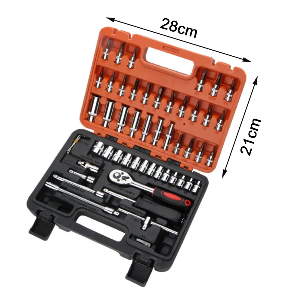 

53pcs Universal Joint Hardware Tool For Car Precision Ratchet Wrench Set Kit Automobile Motorcycle Car Repair Tool Box Sleeve