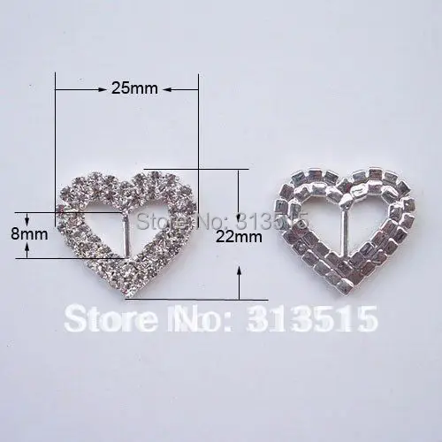 

(M0204) 8mm inner bar heart rhinestone ribbon slider for wedding invitation,outer size:25mmx22mm,silver or gold plating