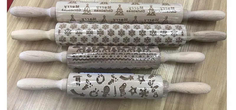 Рождественский Рисунок Rolling Pin бук Резные Снежинка выпечки Кухня пособия по кулинарии инструменты ручной работы ролик для теста кухонные