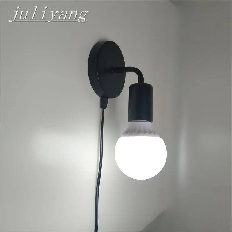 juliyang simple wall light with on/off Plug switch white black silver fix bulb bed room living room Bedside lamp 110v 220v