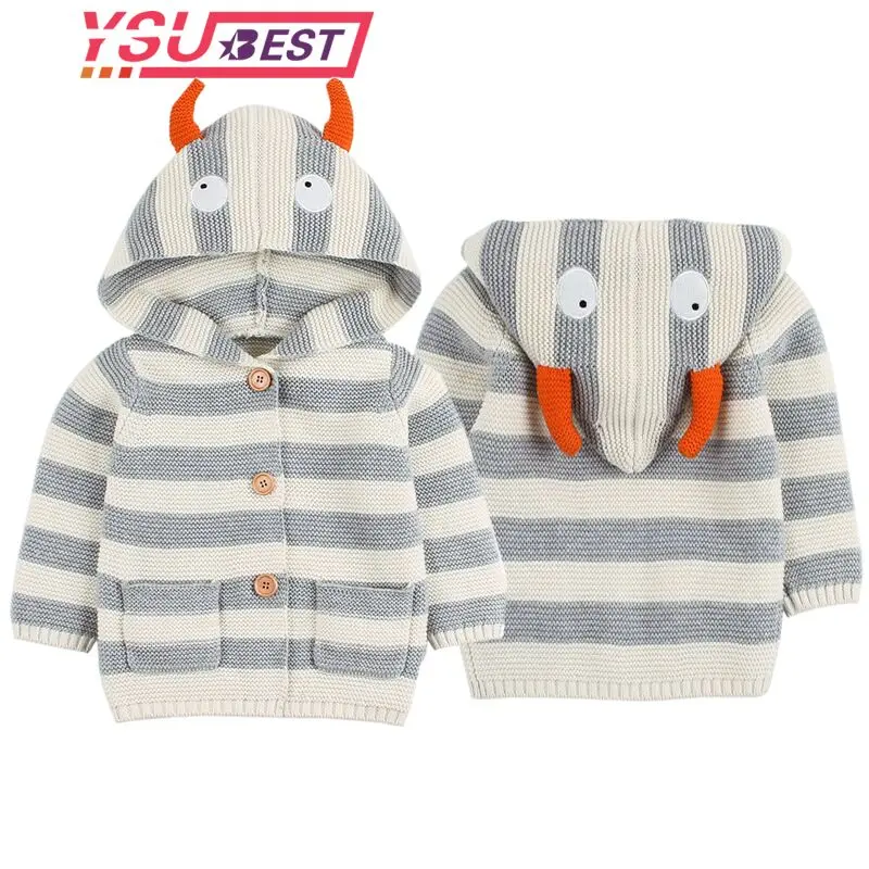 

2019 Baby Sweater Winter Spring Hooded Baby Cardigan Cartoon Toddler Sweaters Boys Cotton Knitted Infant Baby Coat and Jacket