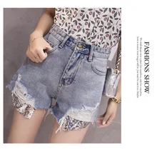 Новые джинсы с высокой талией, широкие шорты, женские Мешковатые, тонкие, рваные шорты для лета шорты 8603