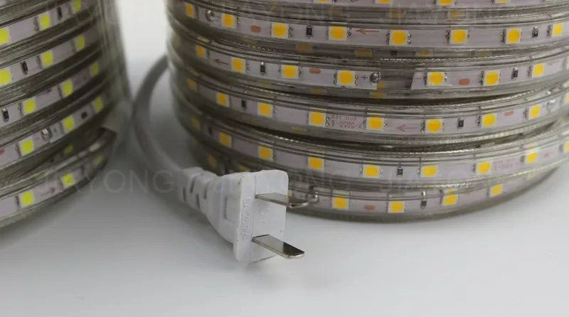 10 м 11.52 Вт/м белый/теплый белый 600led SMD 5050 Светодиодные ленты свет лампы Водонепроницаемый IP66 AC 220 В для гостиная столовая Спальня