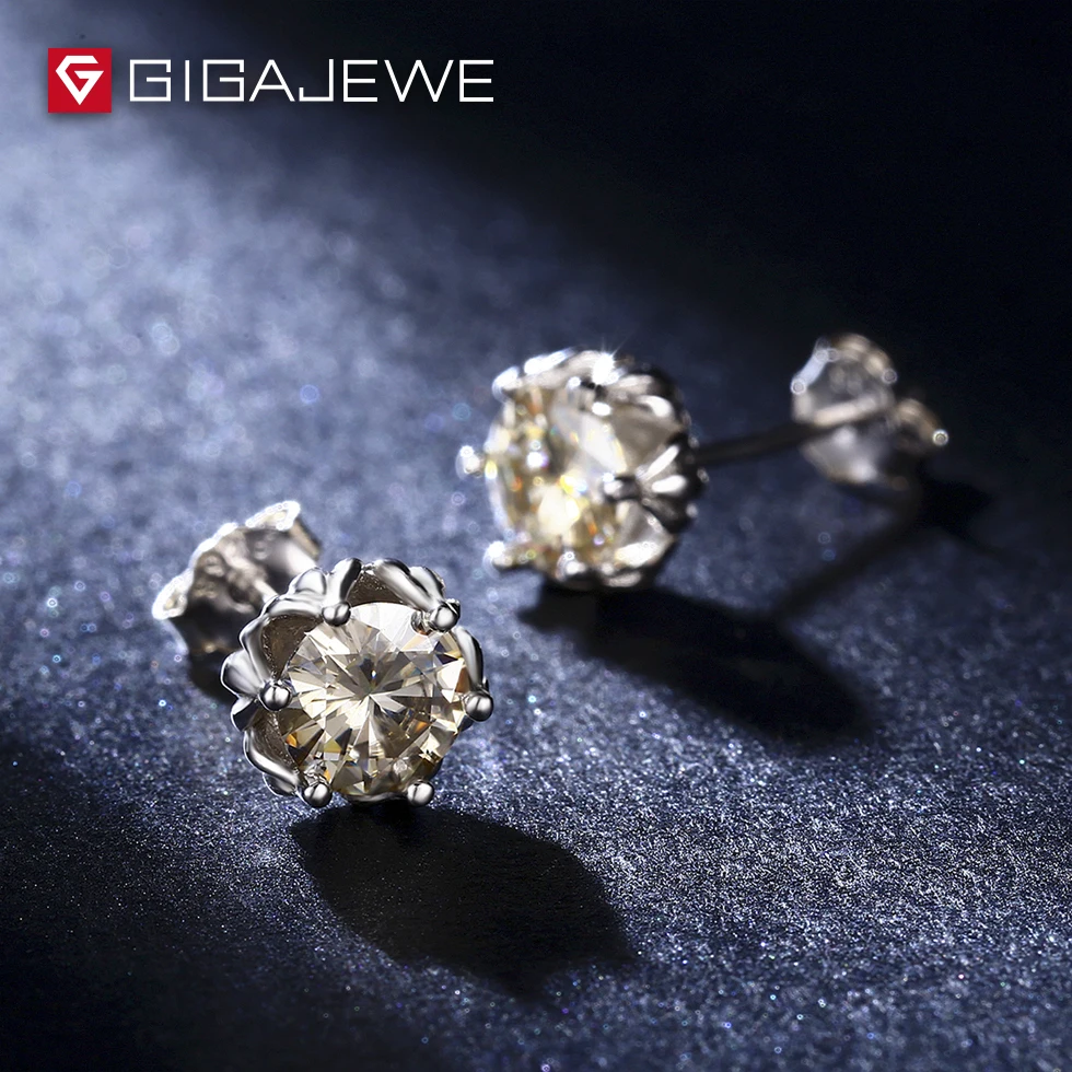 GIGAJEWE всего 1.2ct бриллиант цвета шампанского тест прошел лабораторный драгоценный камень муасаниты серебряные серьги подарок подруге Специальная цена