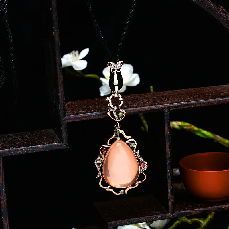 Отправлено в сертификат подлинное мозамбиканское ожерелье Гибискус кулон подарок для влюбленных Розовое Ожерелье Подвеска из розового кварца