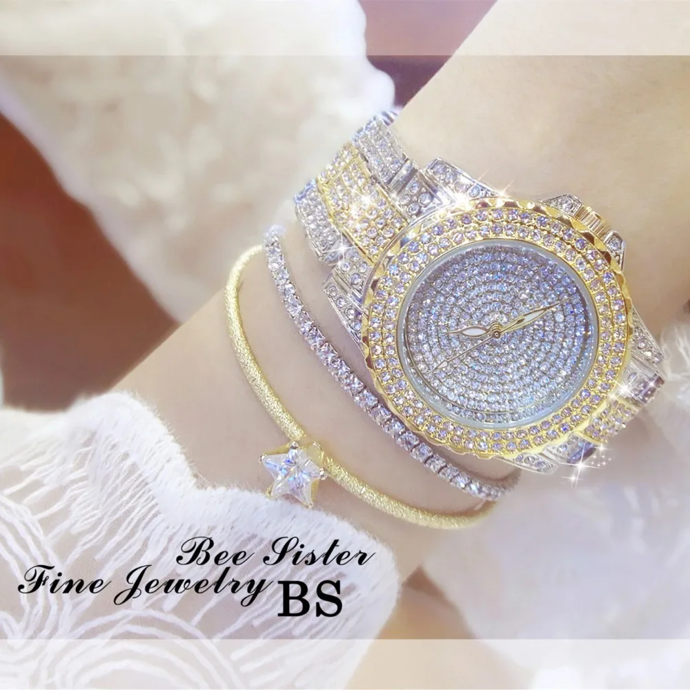Элегантный Дизайнер BS Золотые женские модные часы Роскошные бриллиантовые Montre Femme женские часы-браслет женские Dourado Relogio Feminino