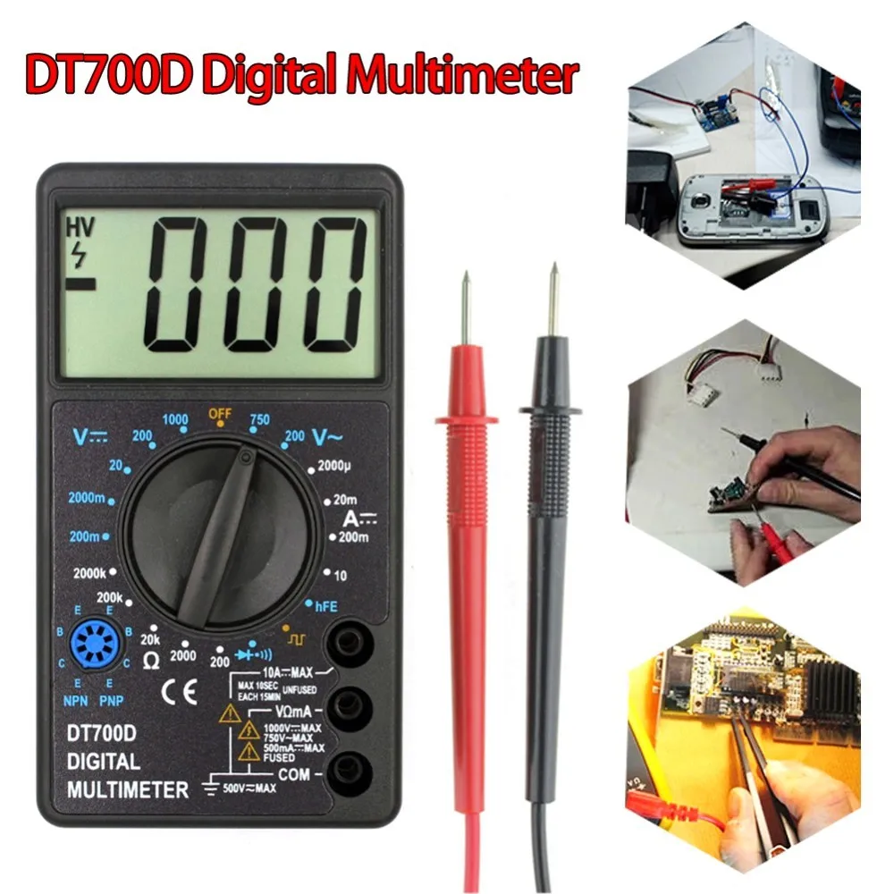 DT700D мини цифровой мультиметр большой экран Защита от перегрузки зуммер выходной