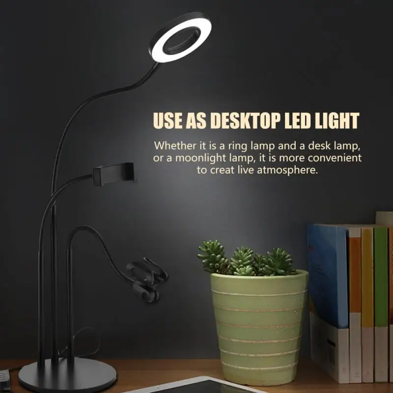 

360 Degree 3-in-1 Long Arm Flexible Bracket Stand With Dimmable LED Fill Light Selfie Ring Light Microphone For Live Stream