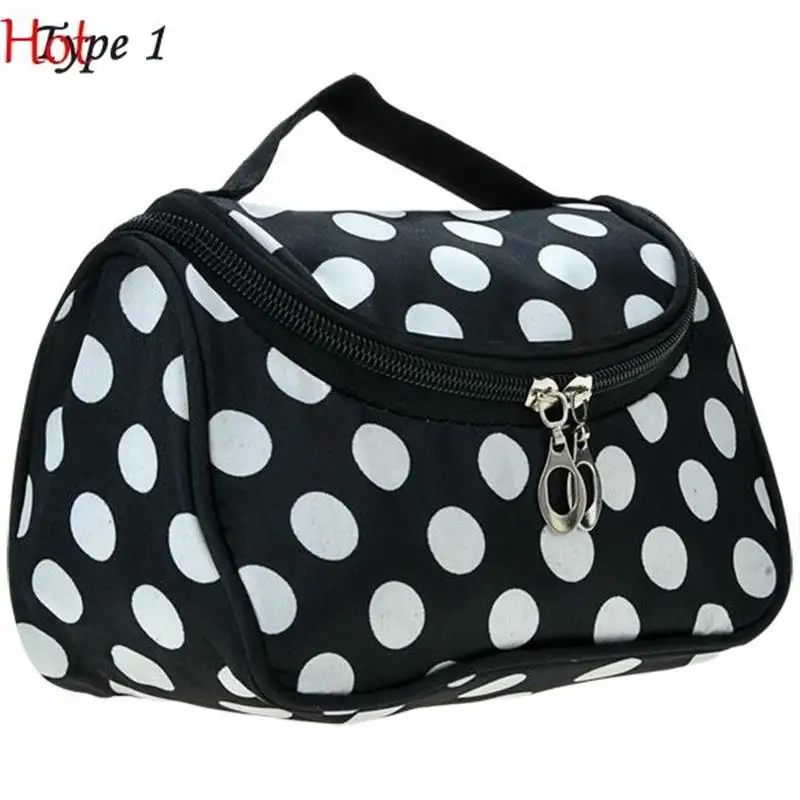 

Side Zipper Cosmetic Bag Dots Stripes Printed Make Up Tool Bag Multi-Function Storage Travel Makeup Bag Rose Pink Black SV012834